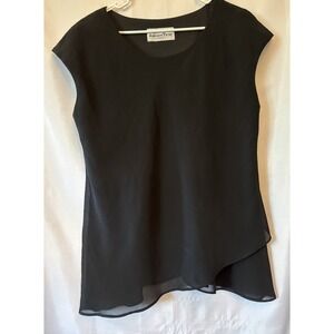 Vtg‎ Another Time Black Sheer Overlay Assymetric Blouse XL